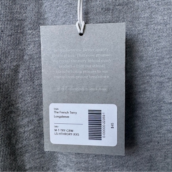 NWT Everlane The French Terry Crewneck Longsleeve Heather Grey XXS neutral - Picture 7 of 12